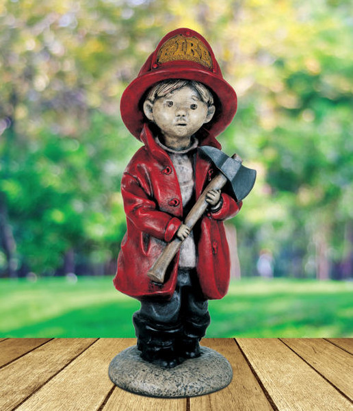 Little Dreamers Fire Fighter Boy Cement Statue Outdoor Garden